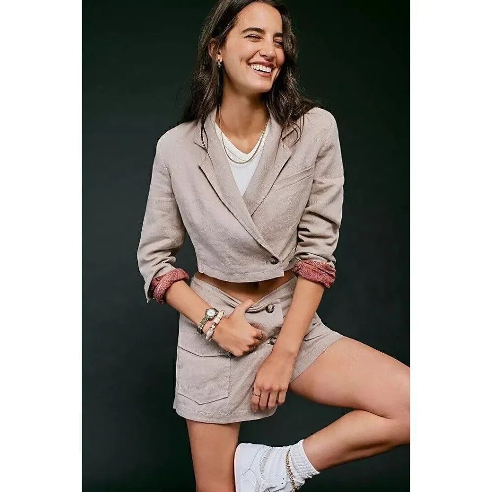 NWT FREE PEOPLE Sz 10 SLICE OF ACTION LINEN SKORT SUIT SET